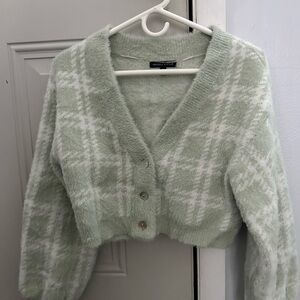 Kendall & Kylie Mint Plaid Cardigan